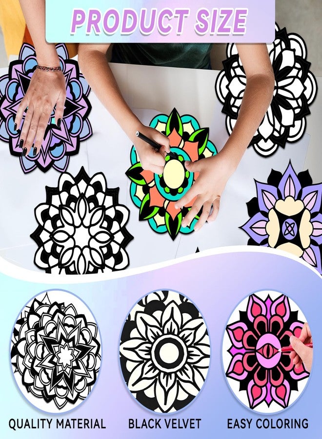 EggSun 48pcs Mandala Fuzzy Velvet Coloring Posters Kit, DIY Beautiful Arts and Crafts Velvet Coloring Mess Free Felt Coloring Pages for Adult Kids Family Activities and Party Favors - Image 3